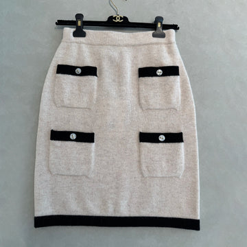 Chanel Women's Color-Blocked Round-Neck Button-Up Long-Sleeve Cashmere Cardigan Spring/Fall High-Street Skirt Suit Set Ngvp #2711