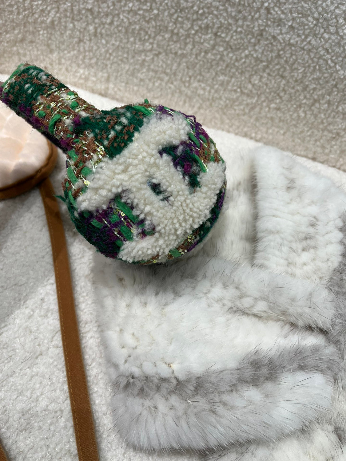 Chanel Muff Earmuffs Shearling Lambskin Tweed Ecru #335043