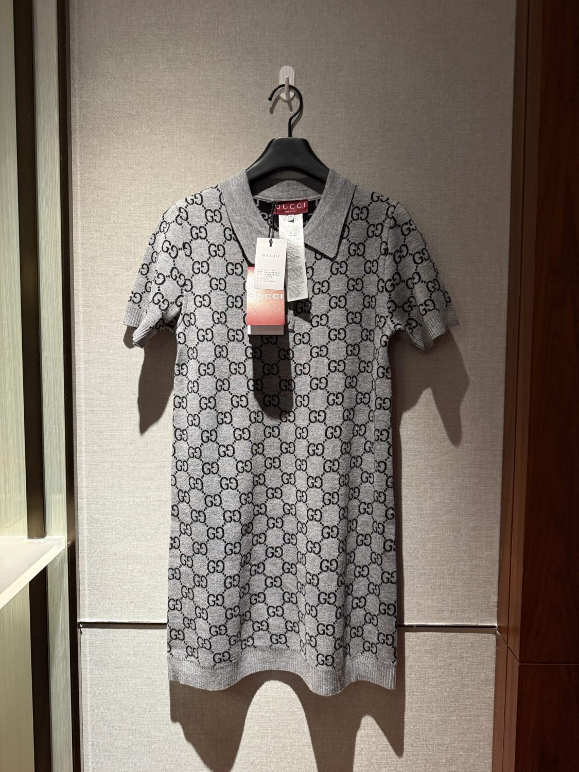 Gucci GG Wool Jacquard Polo Dress Grey Black #334214