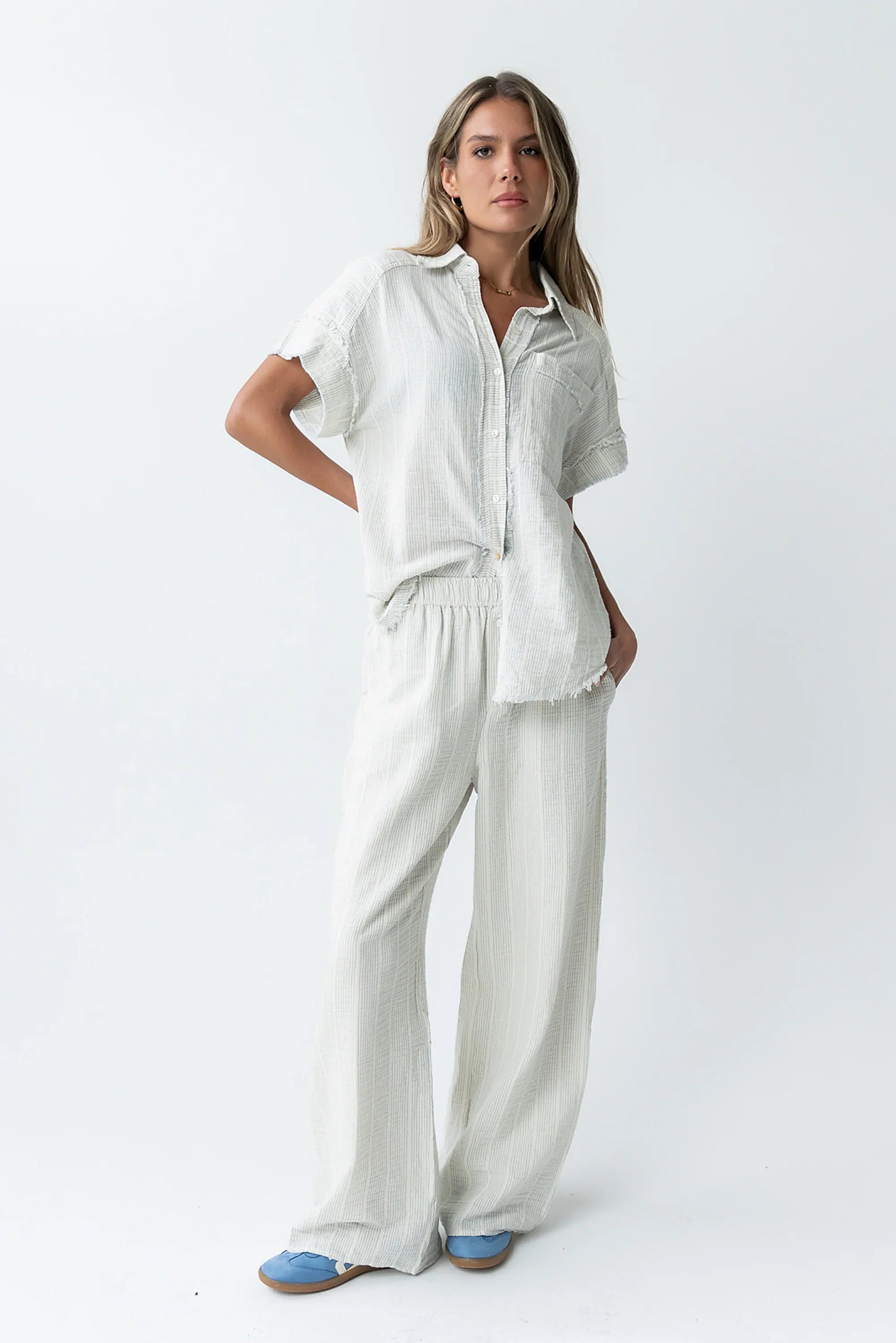 Belen Striped Button Up in Denim Blue