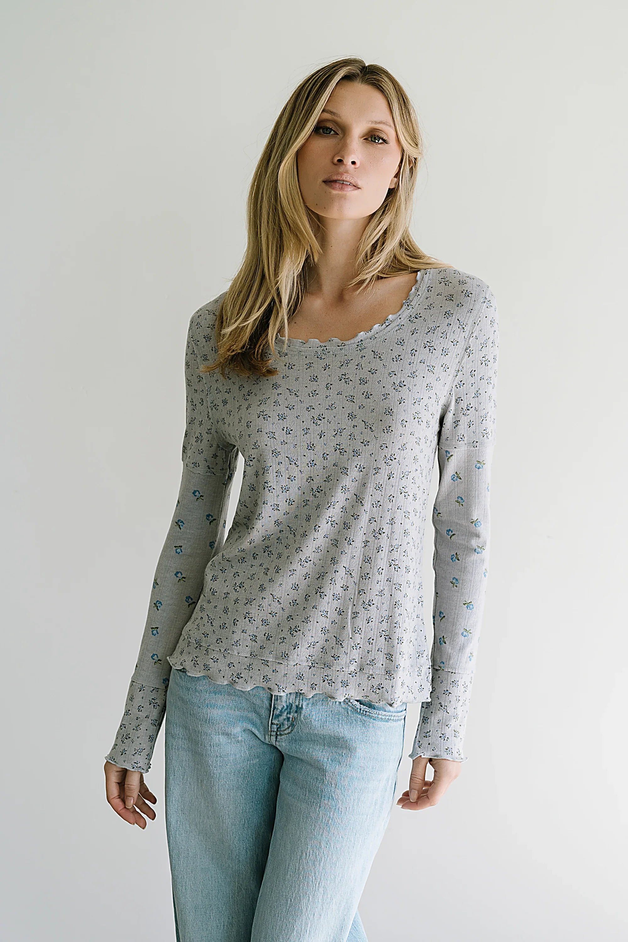 Mylo Floral Top in Heather Grey