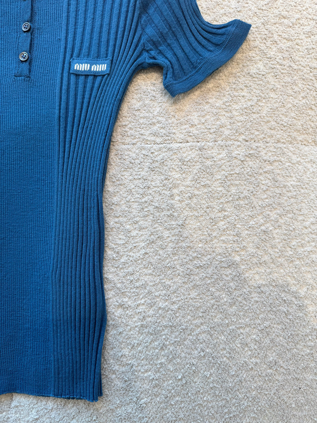 MiuMiu Aviator Blue Ribbed Knit Wool Polo Shirt #335649