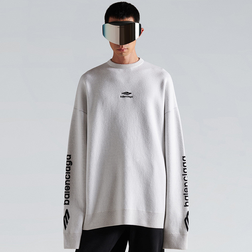 Top-quality Version Balenciaga Men's 3B Sports Icon Ski Crewneck in White Black #335728