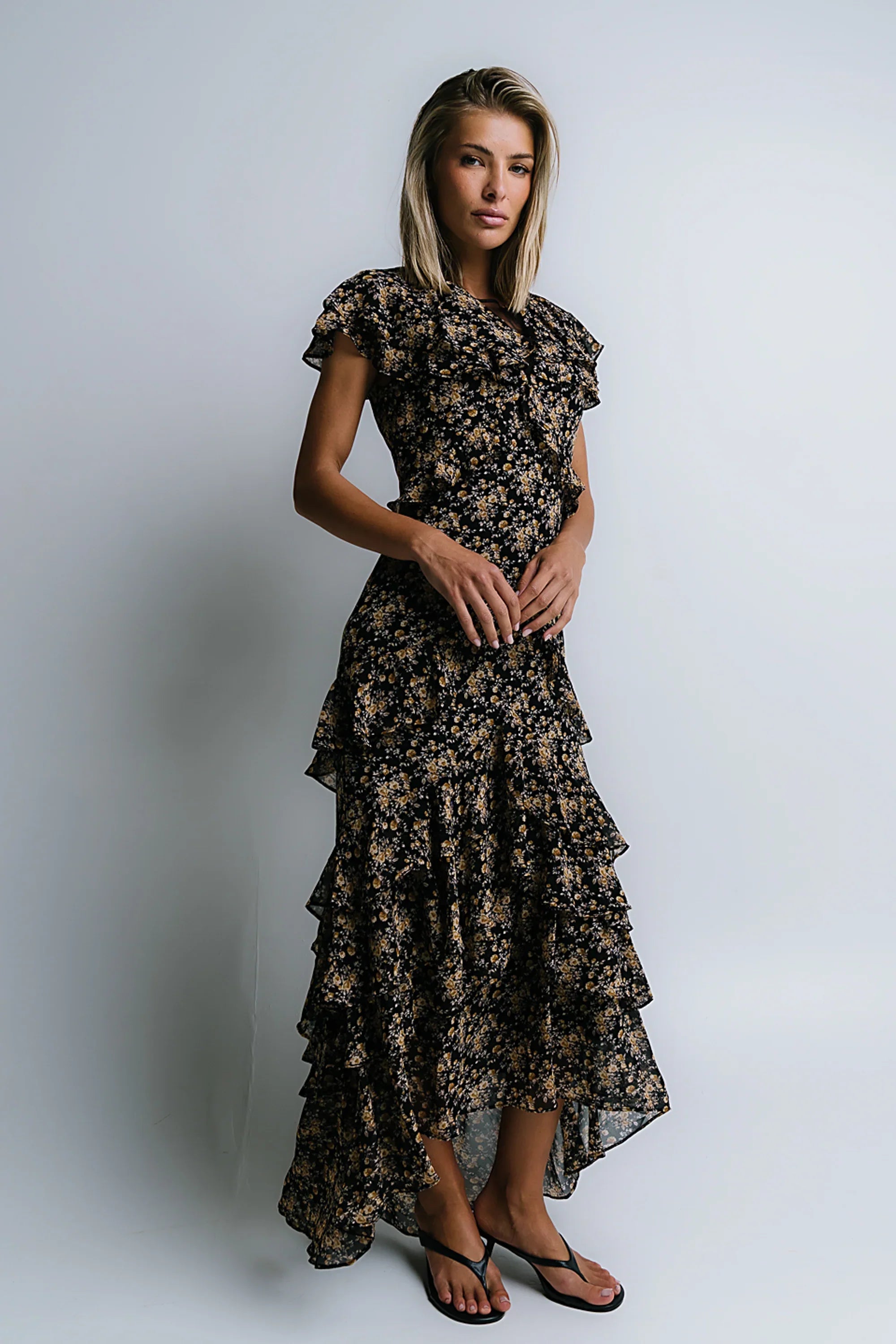James Ruffle Maxi Dress in Black