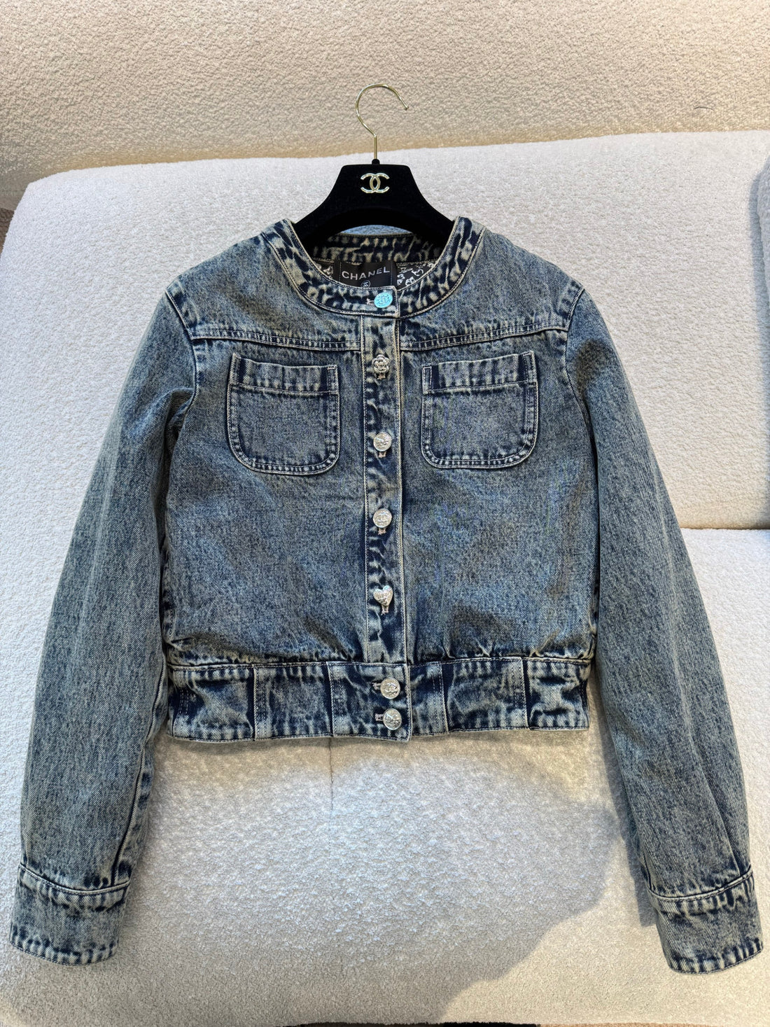 Chanel Blouson Jeans Printed Washed Denim Blue #334789