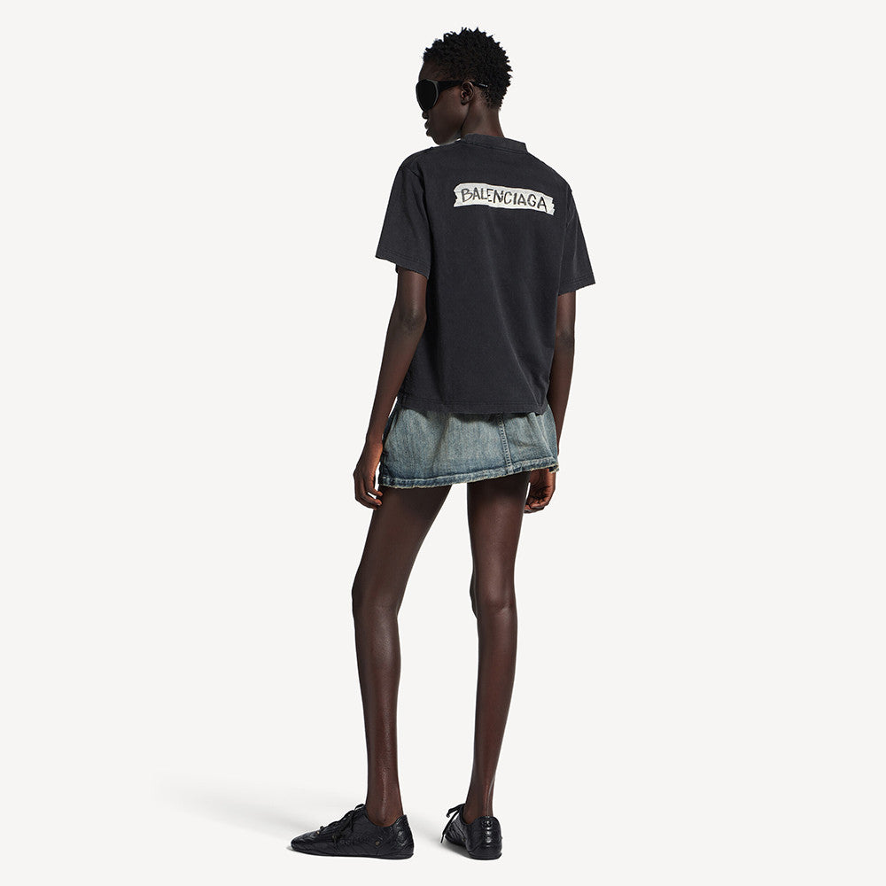 Balenciaga Top-quality Version Women's Masking Tape T-shirt Medium Fit in Faded Black #336738