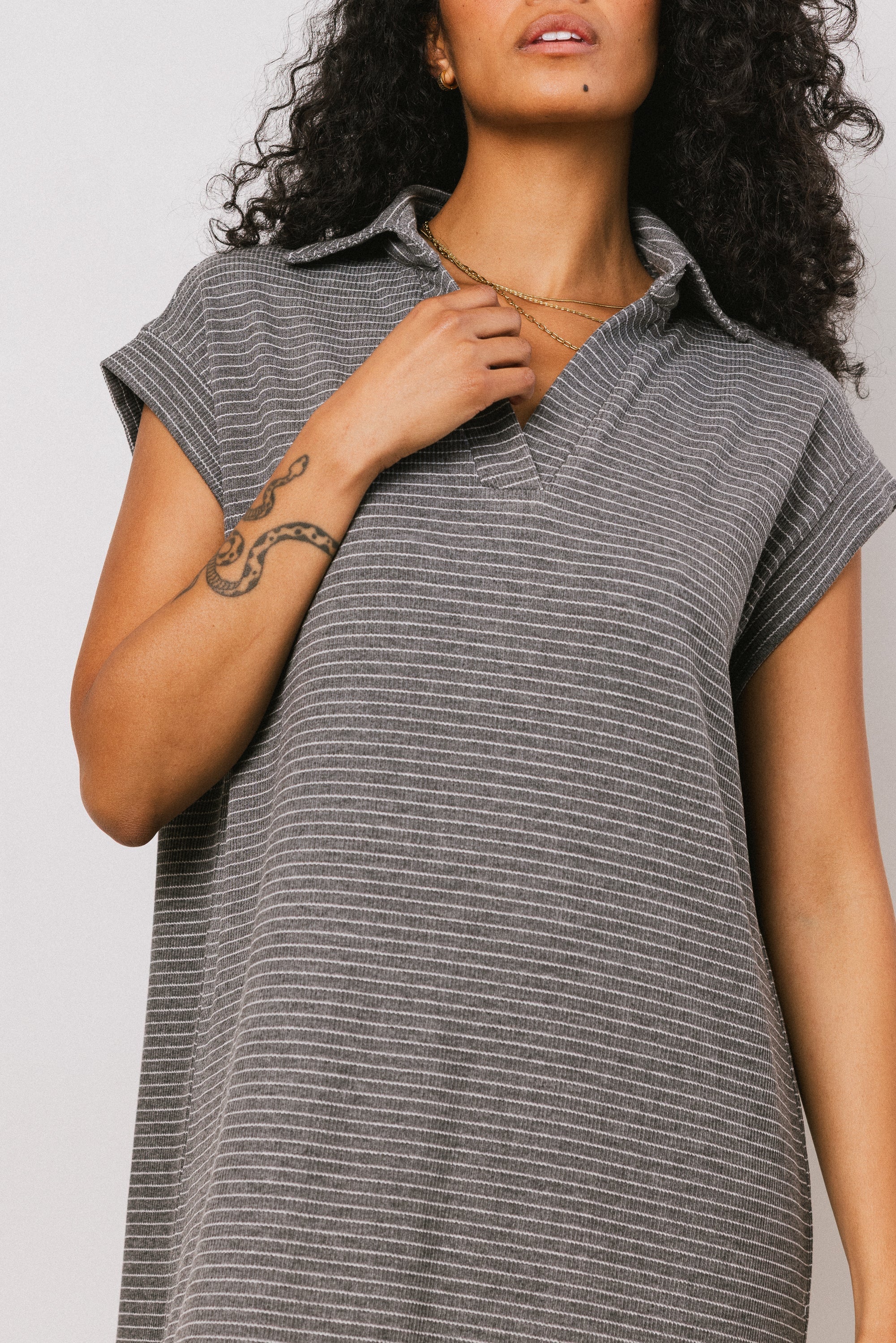 Elisa Striped Maxi Dress in Grey
