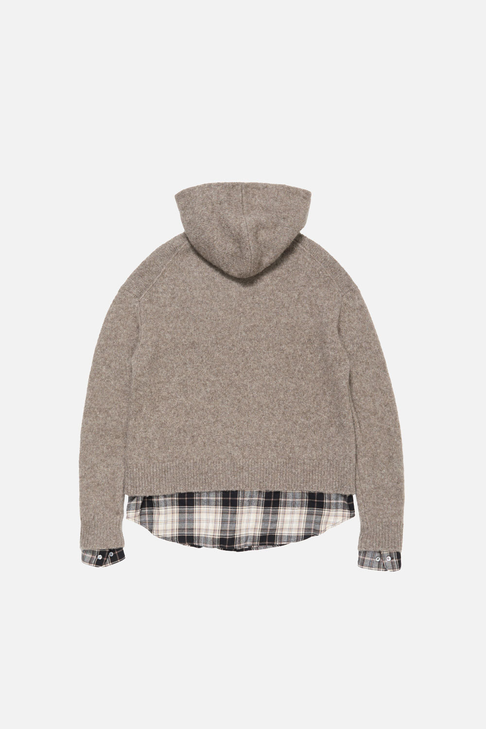 Acne Studios FW25 Women's Layered Wool Hoodie Beige Plaid Patchwork Sweater #332244