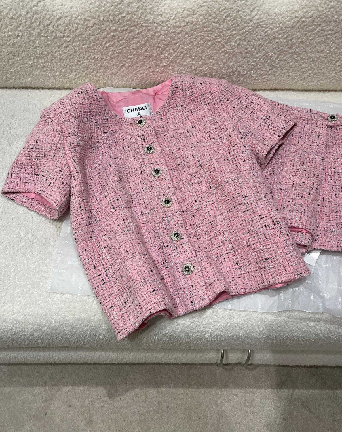 Chanel Short-sleeved Top Shorts Tweed Pink Black White#335416