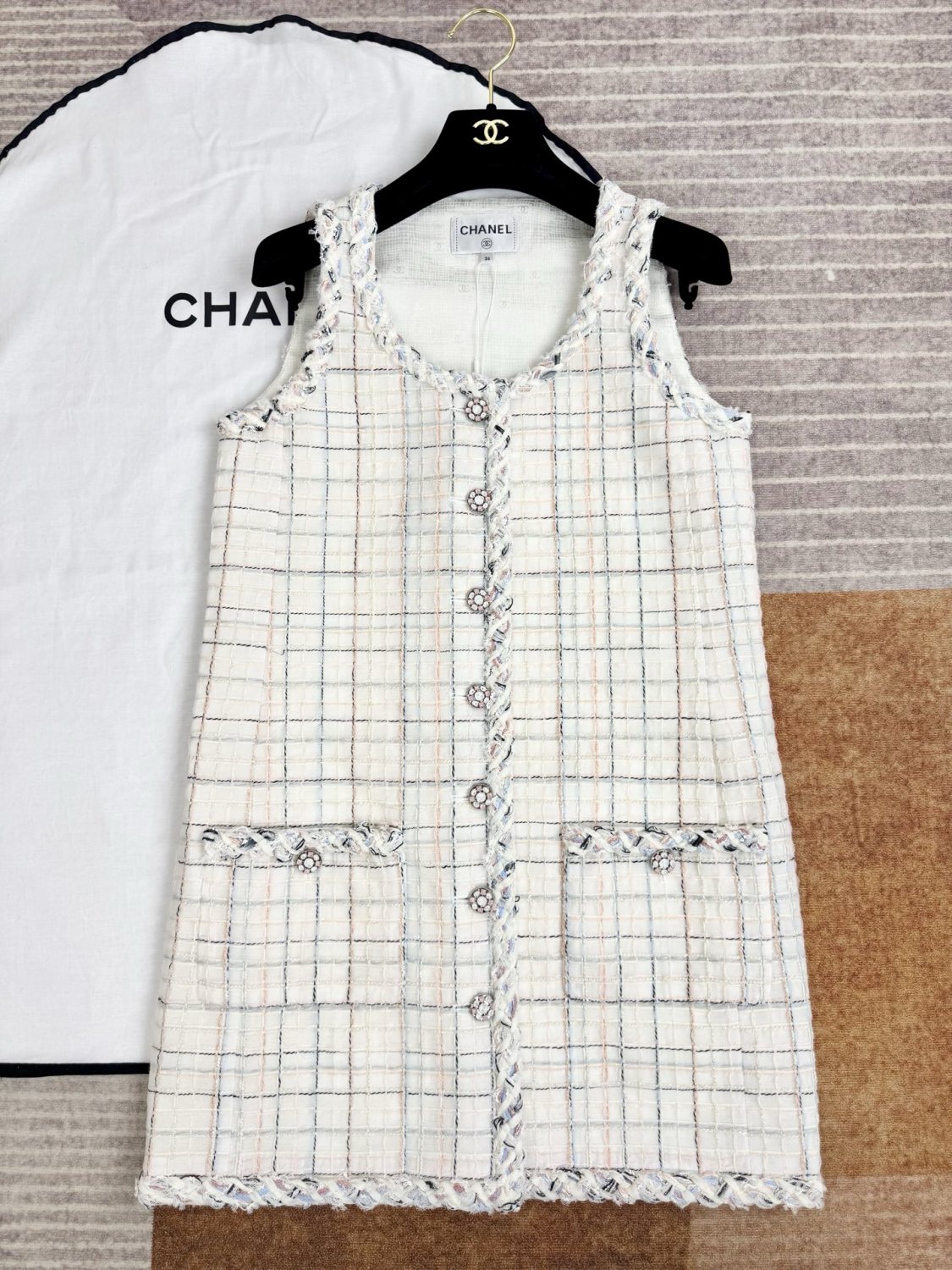 Chanel 25SS White Plaid Tweed Vest Dress #333127