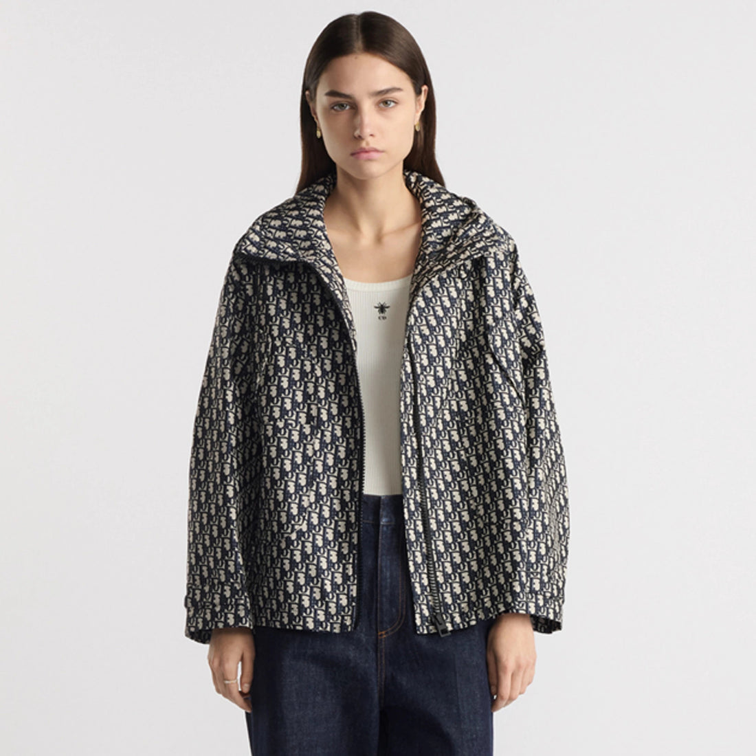 Dior Women's Fashionable Casual Winter Hooded Zipper Jacket Twill Print Long Sleeve Outerwear Jacket #78674