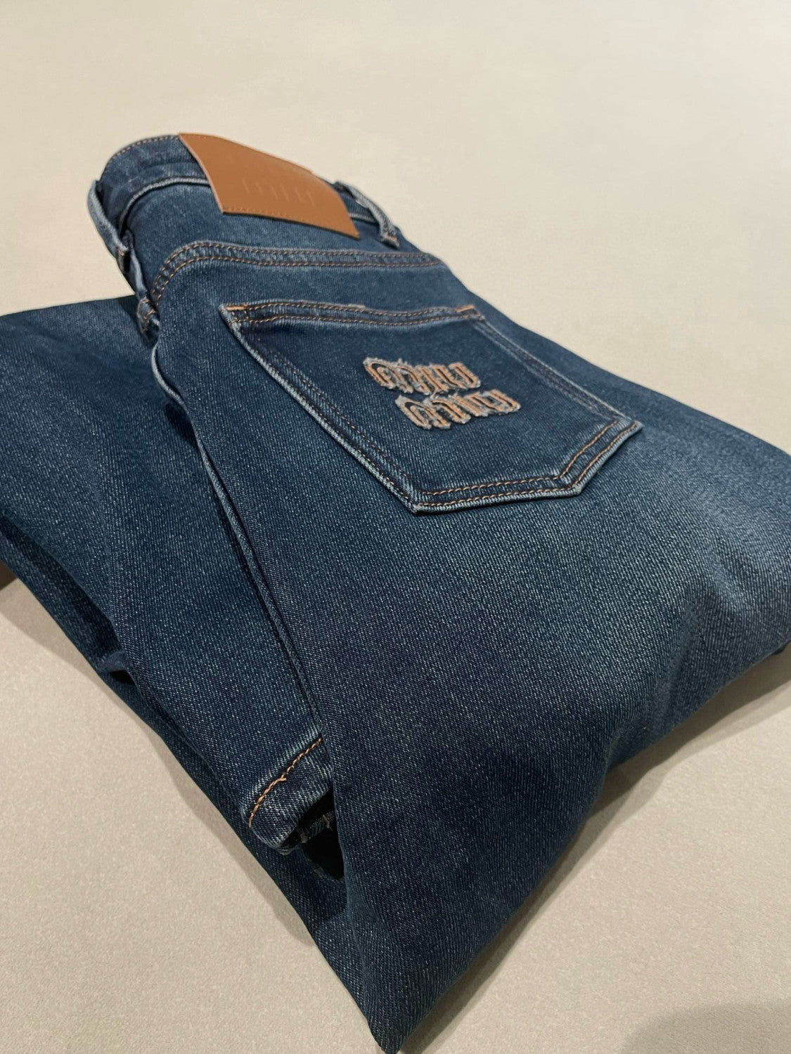 MiuMiu Navy Washed Denim Flared Jeans #335826