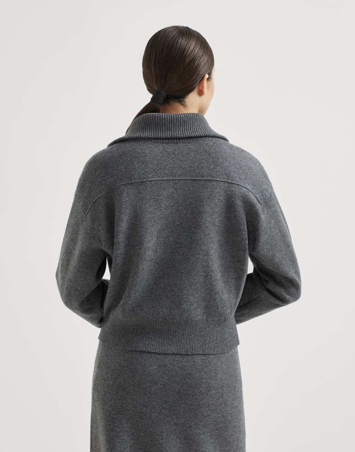Brunello Cucinelli Women's Spring/Fall Cashmere High-Neck Zipper Coat Solid Color Long-Sleeve Double-Faced Knit Cardigan With Shiny Zipper Pull Ngvp #2312