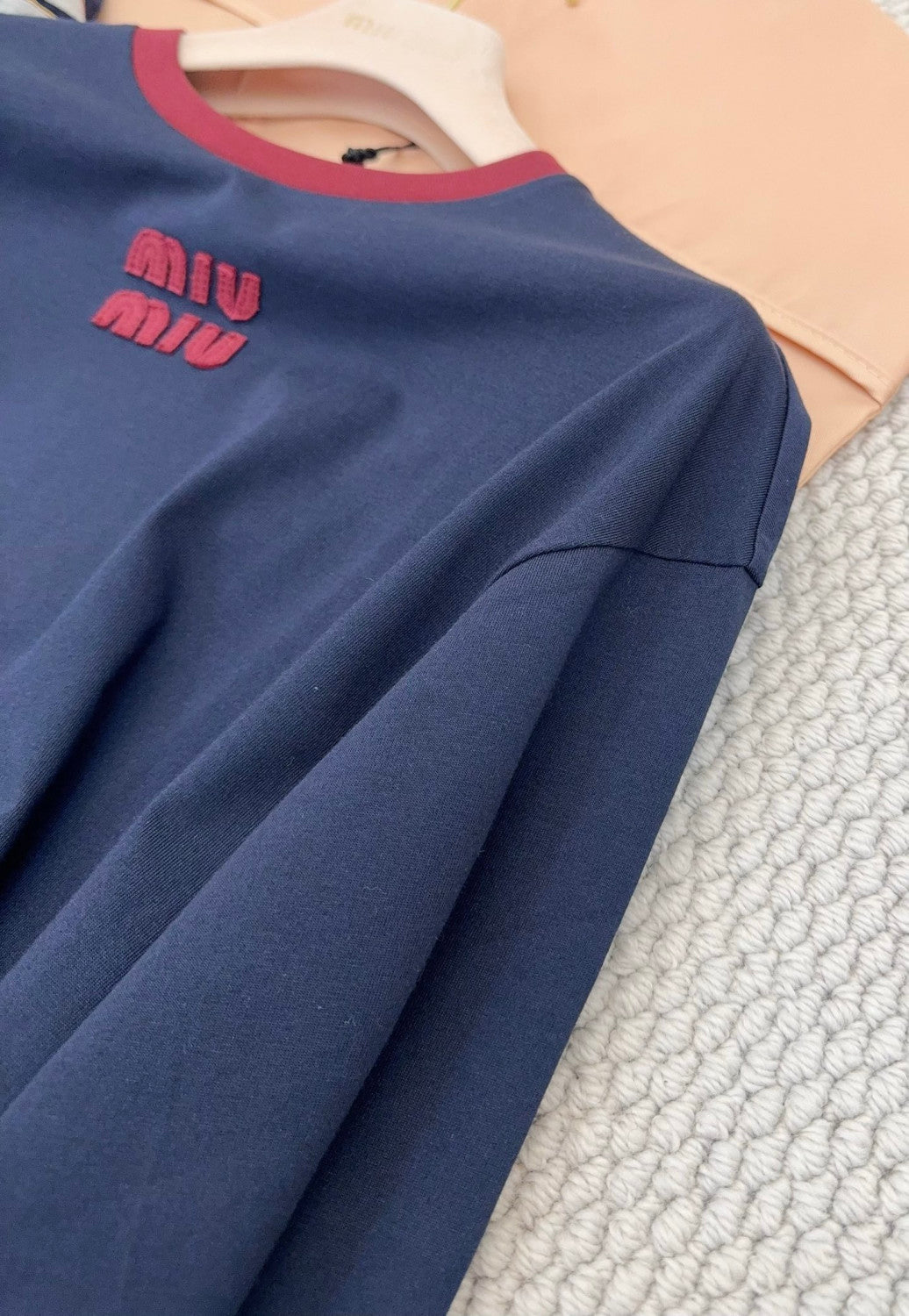 MiuMiu Blue burgundy Long-sleeved Cotton Jersey T-shirt #377089