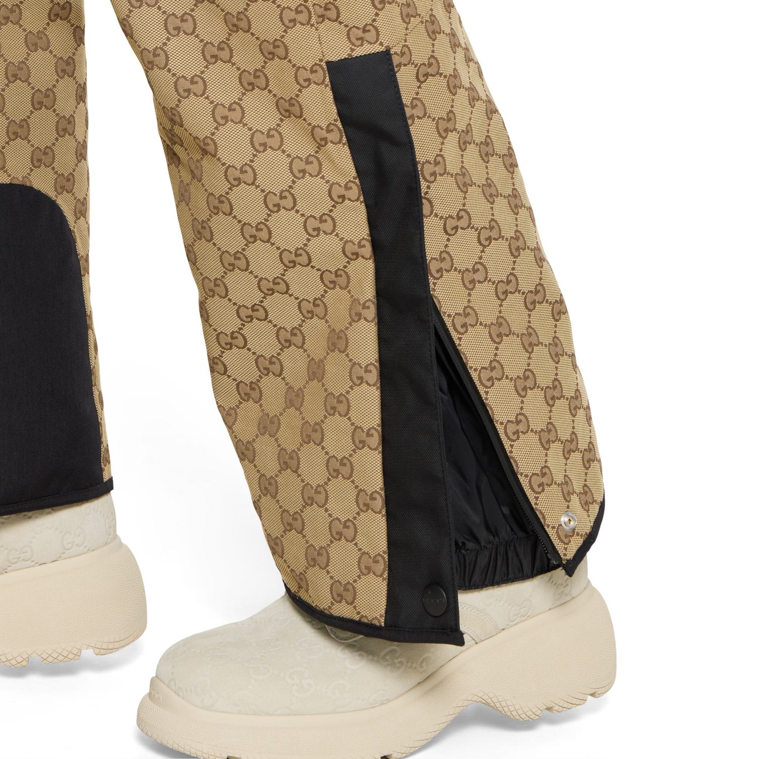Gucci Women's Classic Jacquard Khaki Overalls Trousers Beige and Dark Brown Gucci Altitude GG Jersey Jacquard Trousers #332468