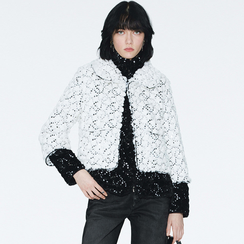 Chanel Jacket Mixed Fibers Sequins White Black #334701