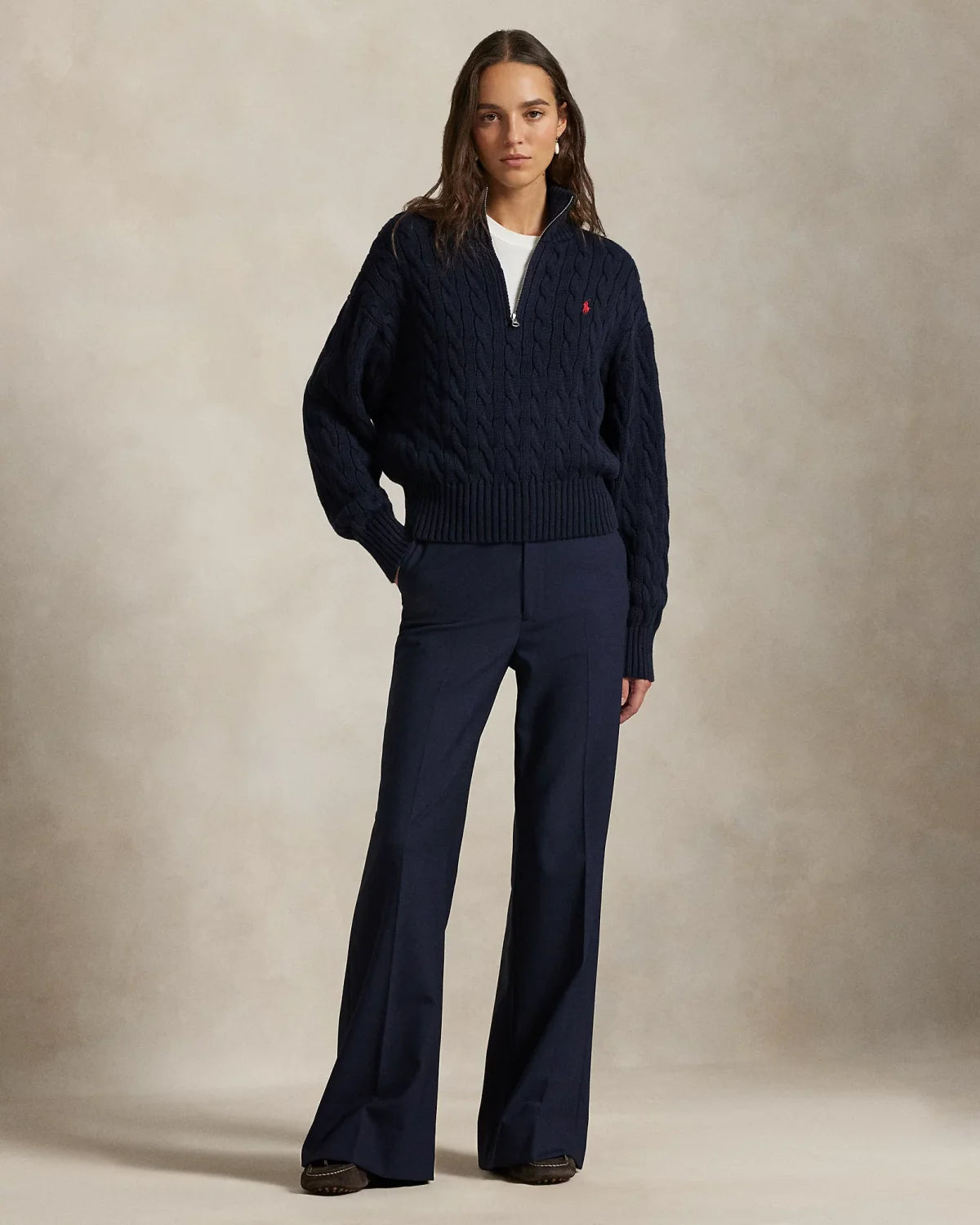 Ralph Lauren Cable-Knit Cotton Quarter Zip Jumper Women #375944