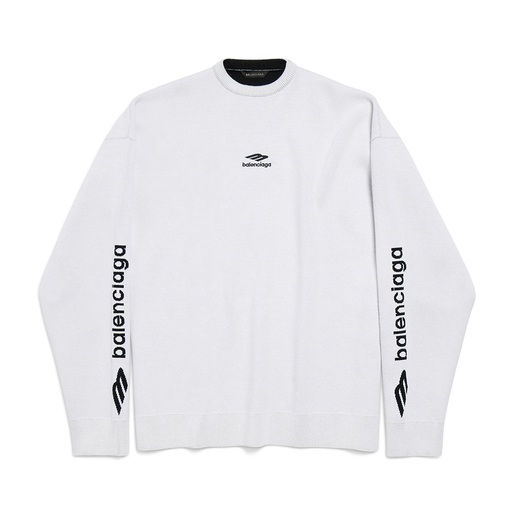 Balenciaga Men's 3B Sports Icon Ski Crewneck in White Black #334344