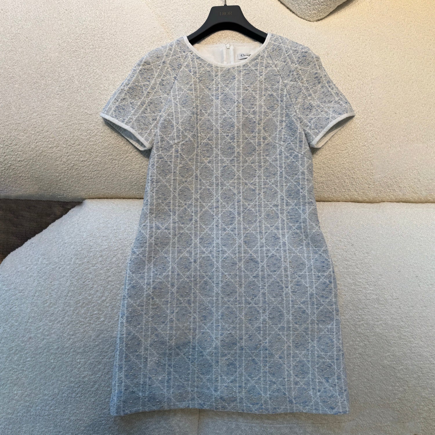 Dior ? Women's Spring/Summer Fashion Casual Round Neck Simple Elegant Rattan Check Short Sleeve Dress #79562