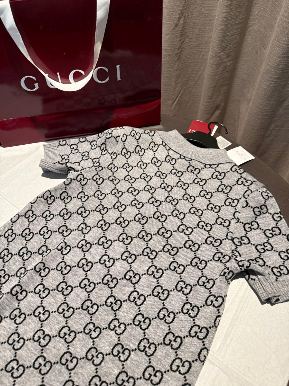 Gucci GG Wool Jacquard Polo Dress Grey Black #334214