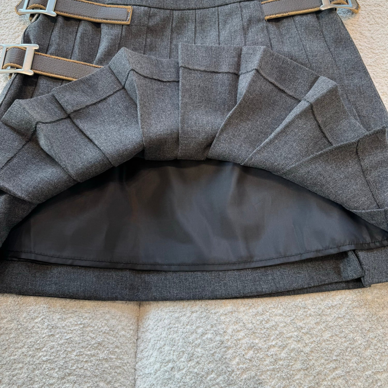 PRADA Slate Gray Pleated Rush Stitch Wool Miniskirt #335944
