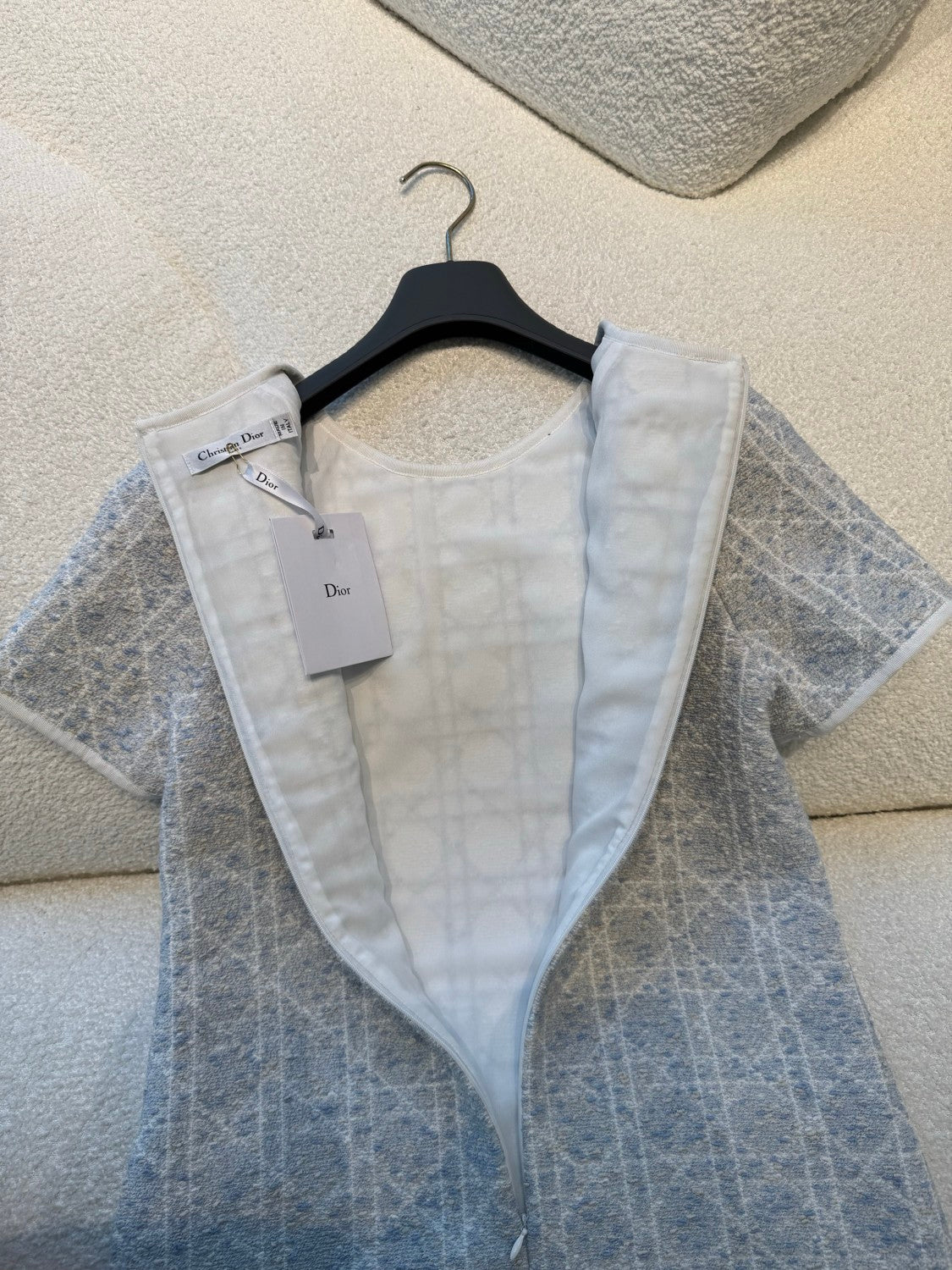 Dior ? Women's Spring/Summer Fashion Casual Round Neck Simple Elegant Rattan Check Short Sleeve Dress #79562