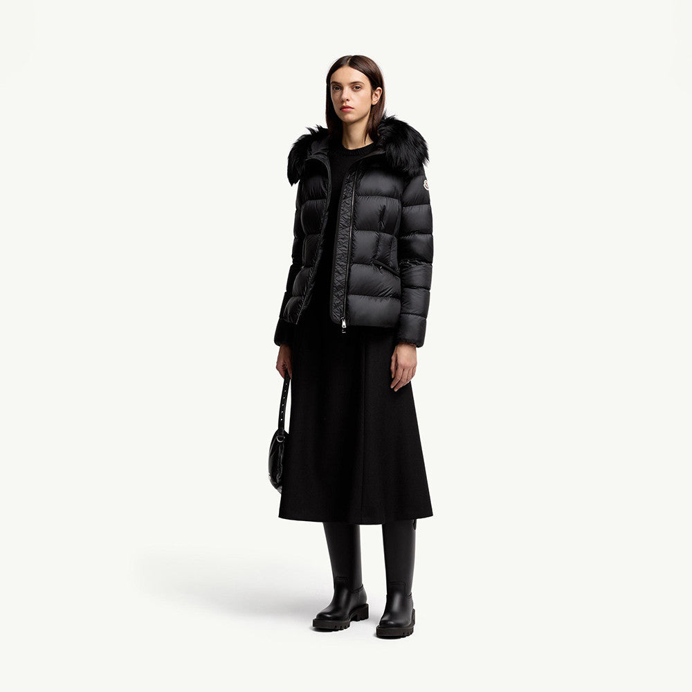 Moncler Black Beige Boed Hooded Shearling Trimmed Short Down Jacket Short Down Jackets #293421