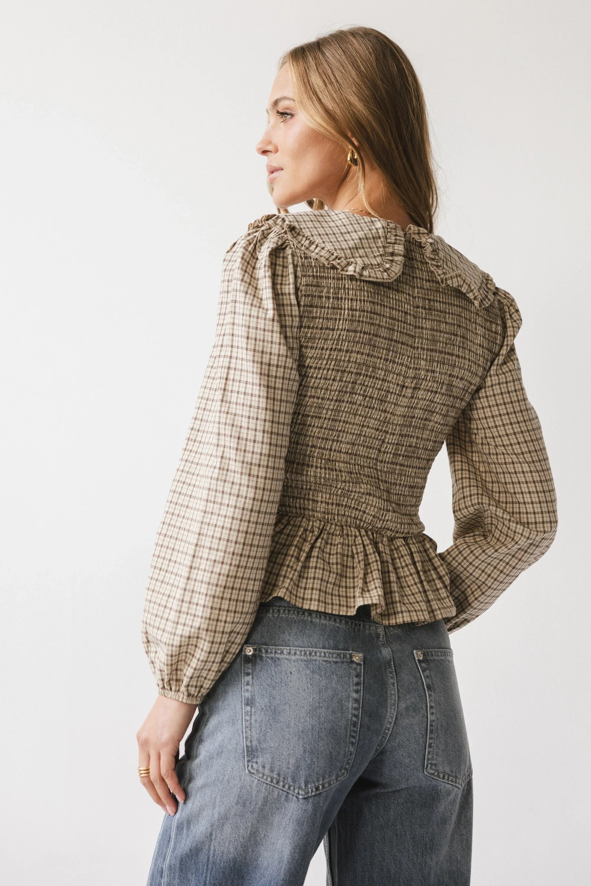 Kristy Smocked Blouse in Beige