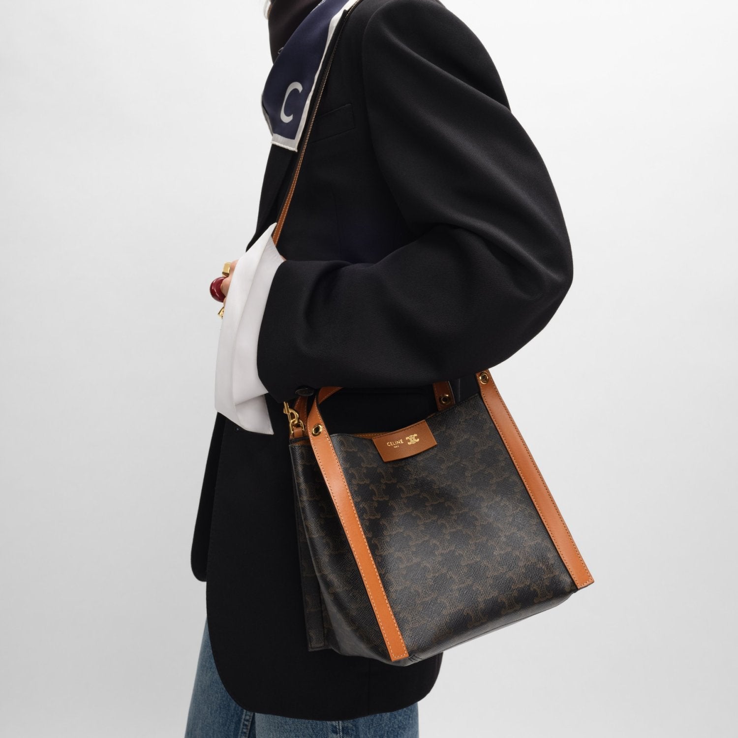 Celine Small Cube Bag in Triomphe Canvas and Natural Calfskin #377768