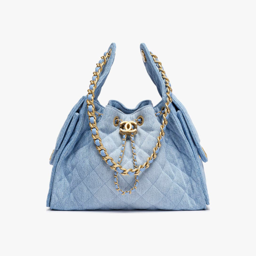 Chanel Women's Classic Double C Logo Solid Color Cowhide & Leather Tote Shoulder Bag Bags #77572