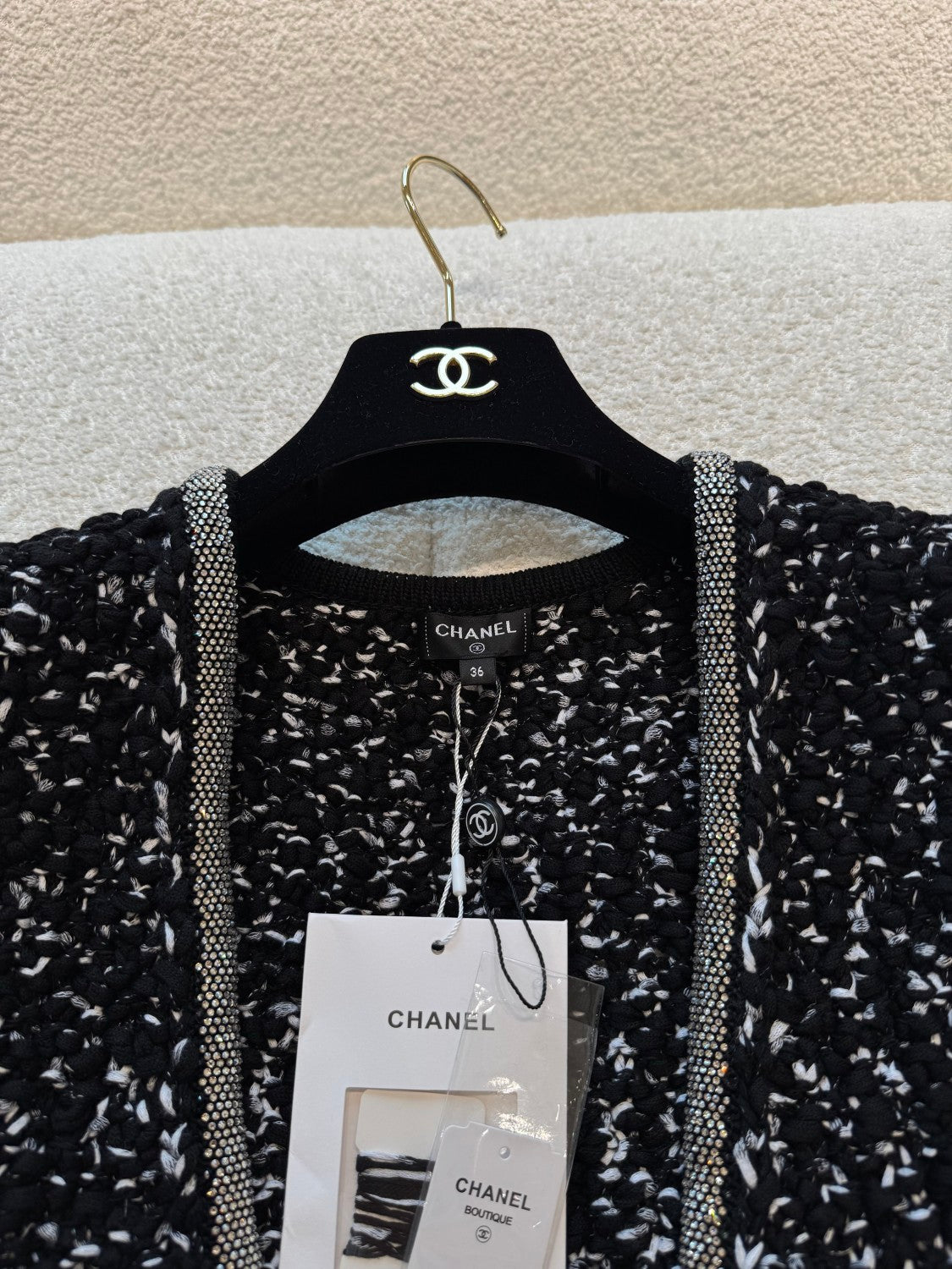 Chanel Women's Spring/Fall Knit Rhinestone-Embellished Solid-Color Cotton Sleeveless Cardigan Vest Ngvp #2396