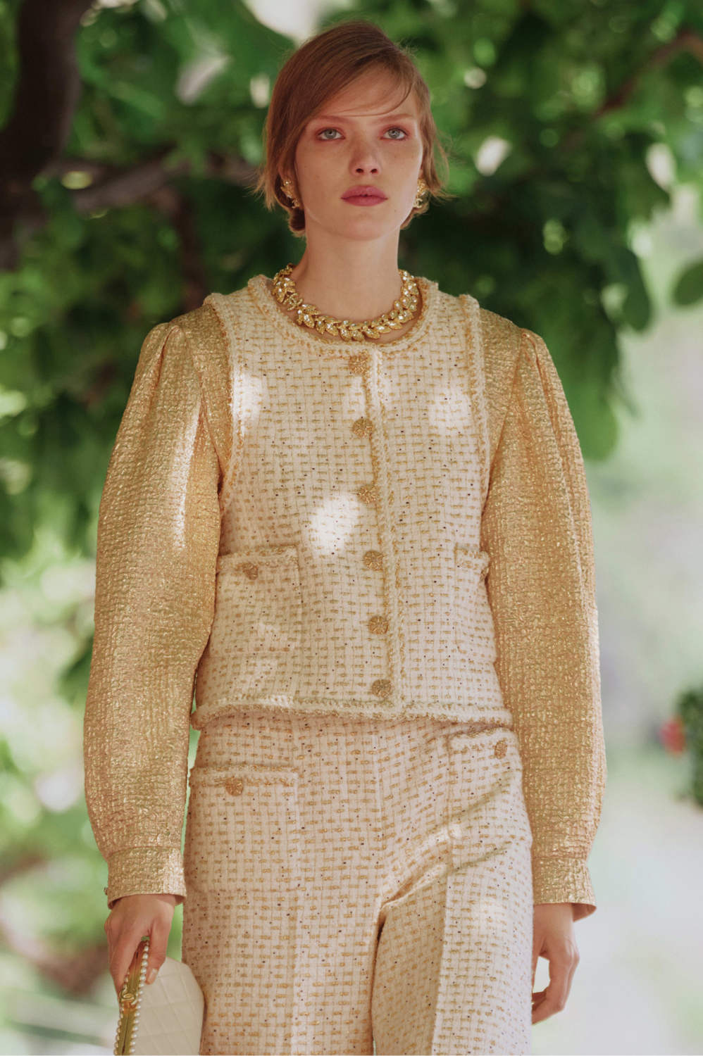Chanel Jacket Cotton Wool Tweed Ecru Gold #377742
