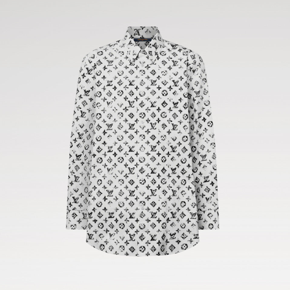 Louis Vuitton Women's Spring/Autumn Graphic Monogram Cotton Collared Loose-Fitting Long-Sleeved Shirt #81511