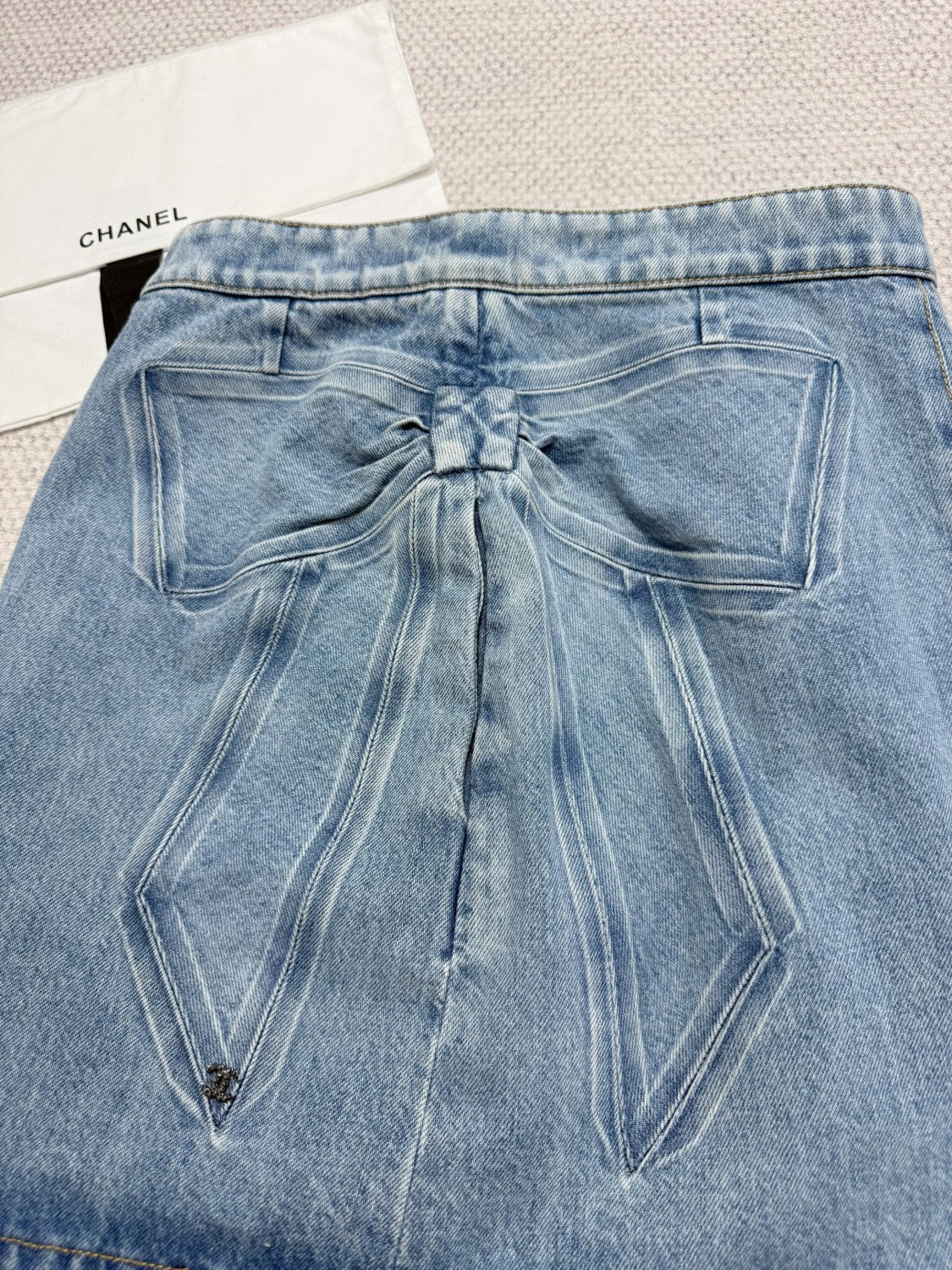 Chanel Women's Summer Cotton Bow-Tie Solid-Color Mid-Rise Denim Skirt Ngvp #2589
