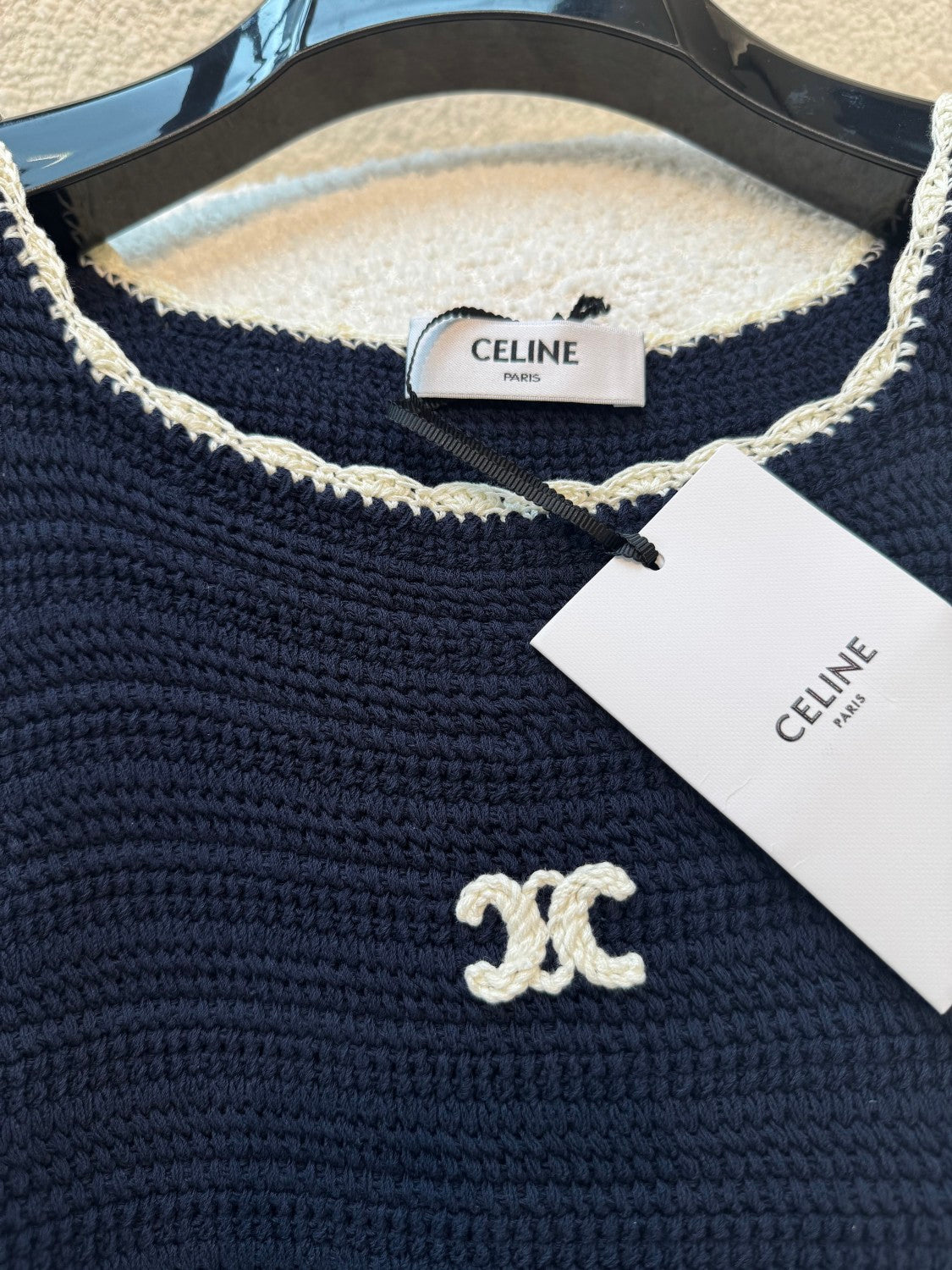 Celine Women's Summer Fashion Casual Solid Color Square Neckline Patch Pocket Sleeveless Logo Handmade Crochet Mini Dress #79292