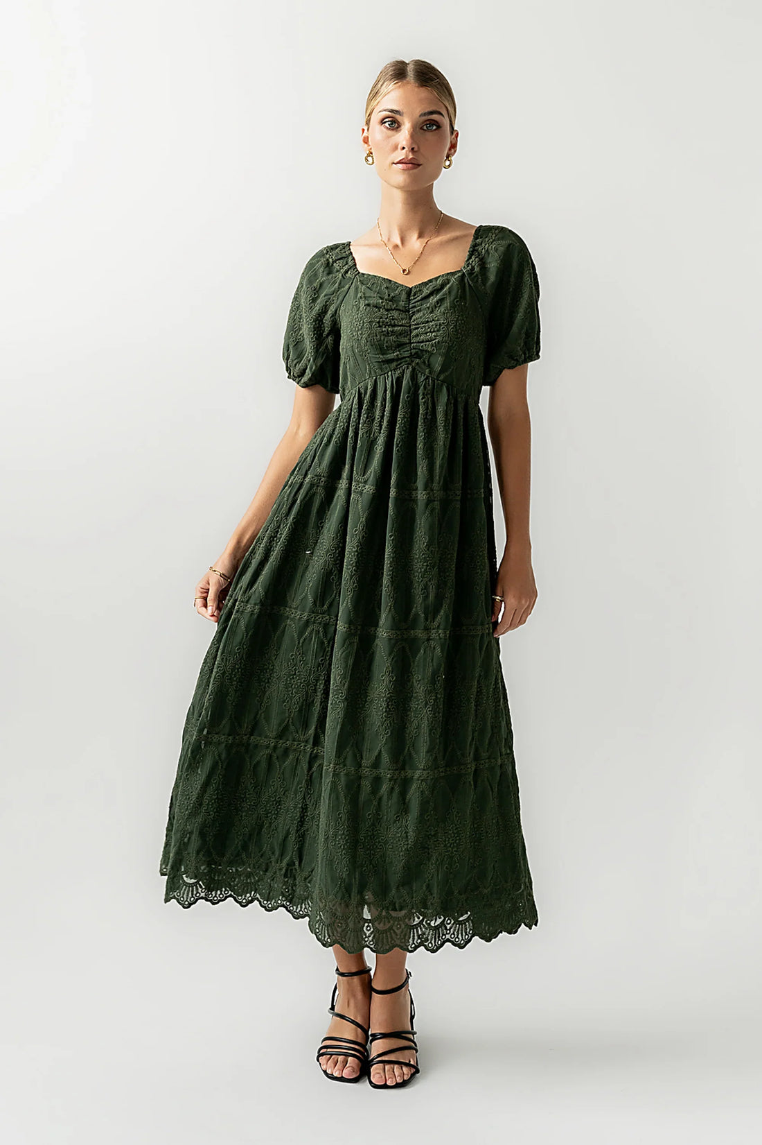 Luca Embroidered Maxi Dress in Hunter Green