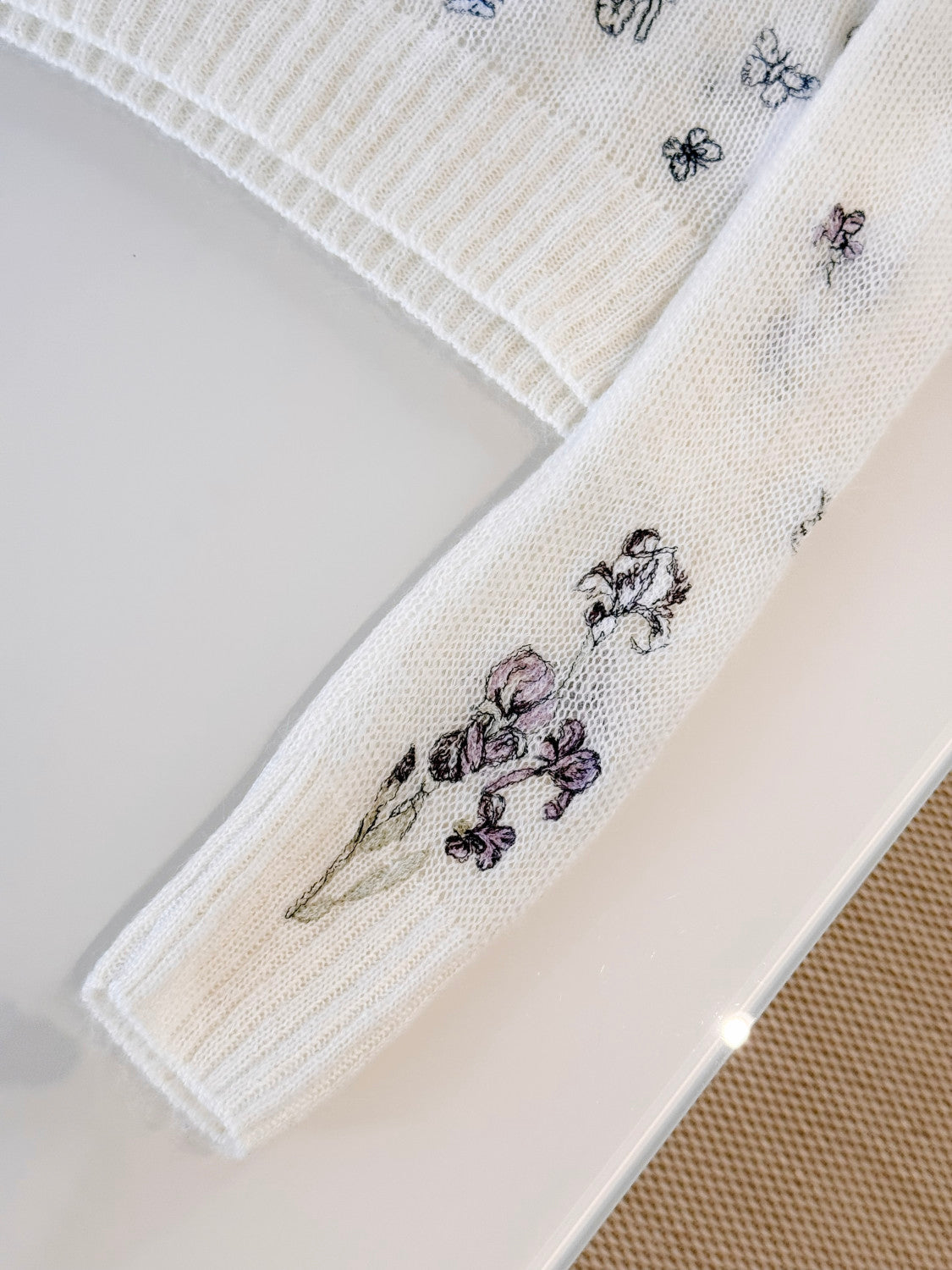 DIOR Embroidered Sweater White Alpaca Cashmere and Silk Knit with Multicolor Butterflies Iris Motif #335853