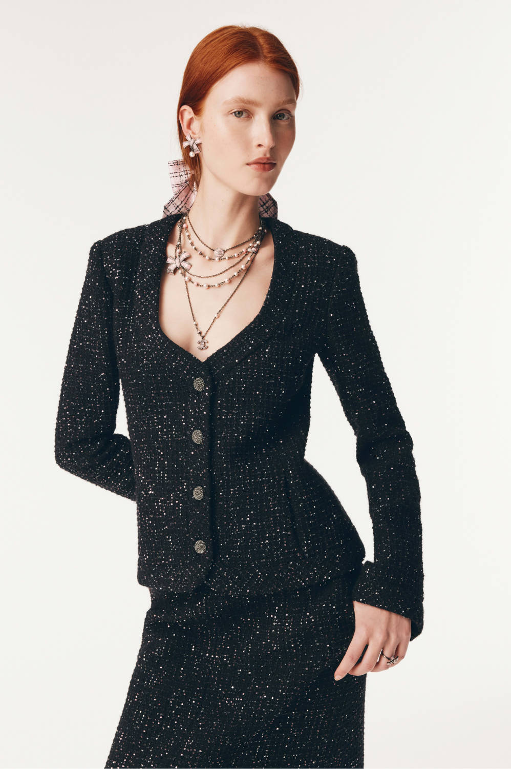 Chanel 25B Black Sequined Tweed Jacket #333126