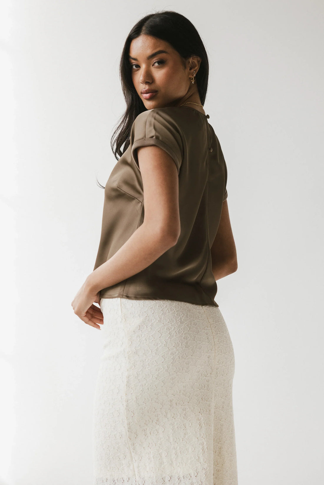 Marvin Satin Blouse in Taupe