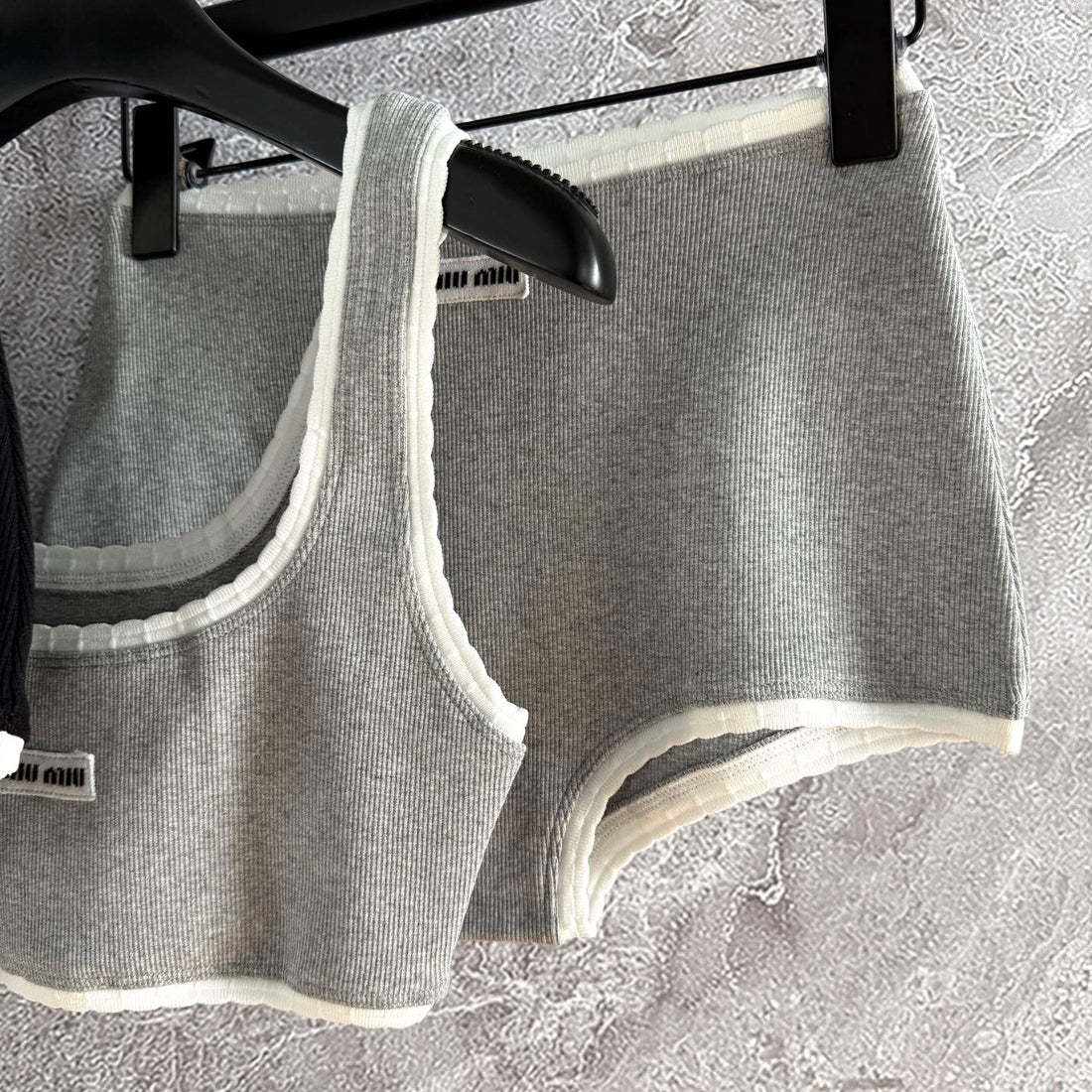 MiuMiu Women's Fashion Casual Solid Color Letter Logo Sports Bra Ribbed Cotton Panty Suit Set #78648