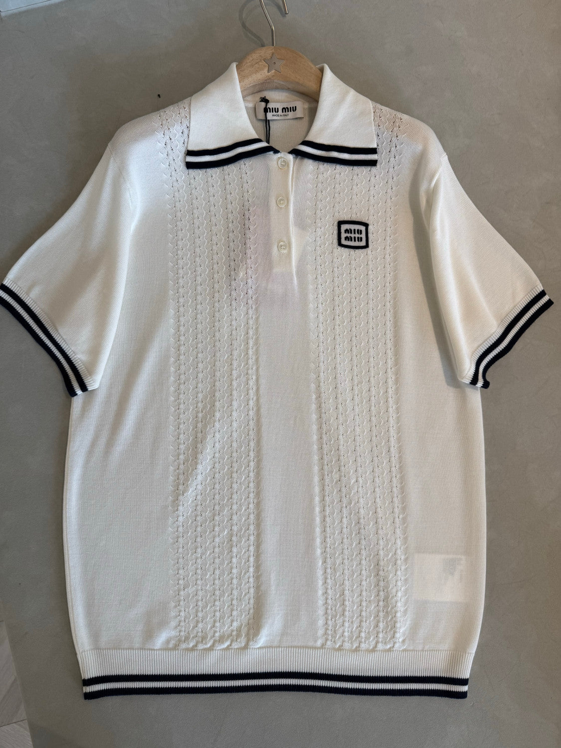 MiuMiu Fw25 Contrast Color Hollow Pullover Polo Shirt #334131