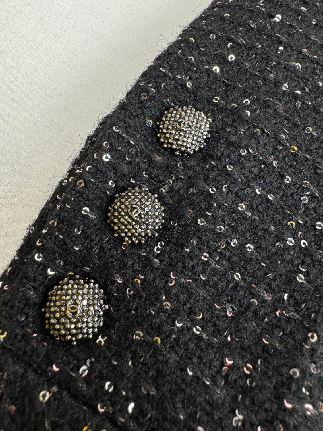 Chanel 25B Black Sequined Tweed Jacket #333126