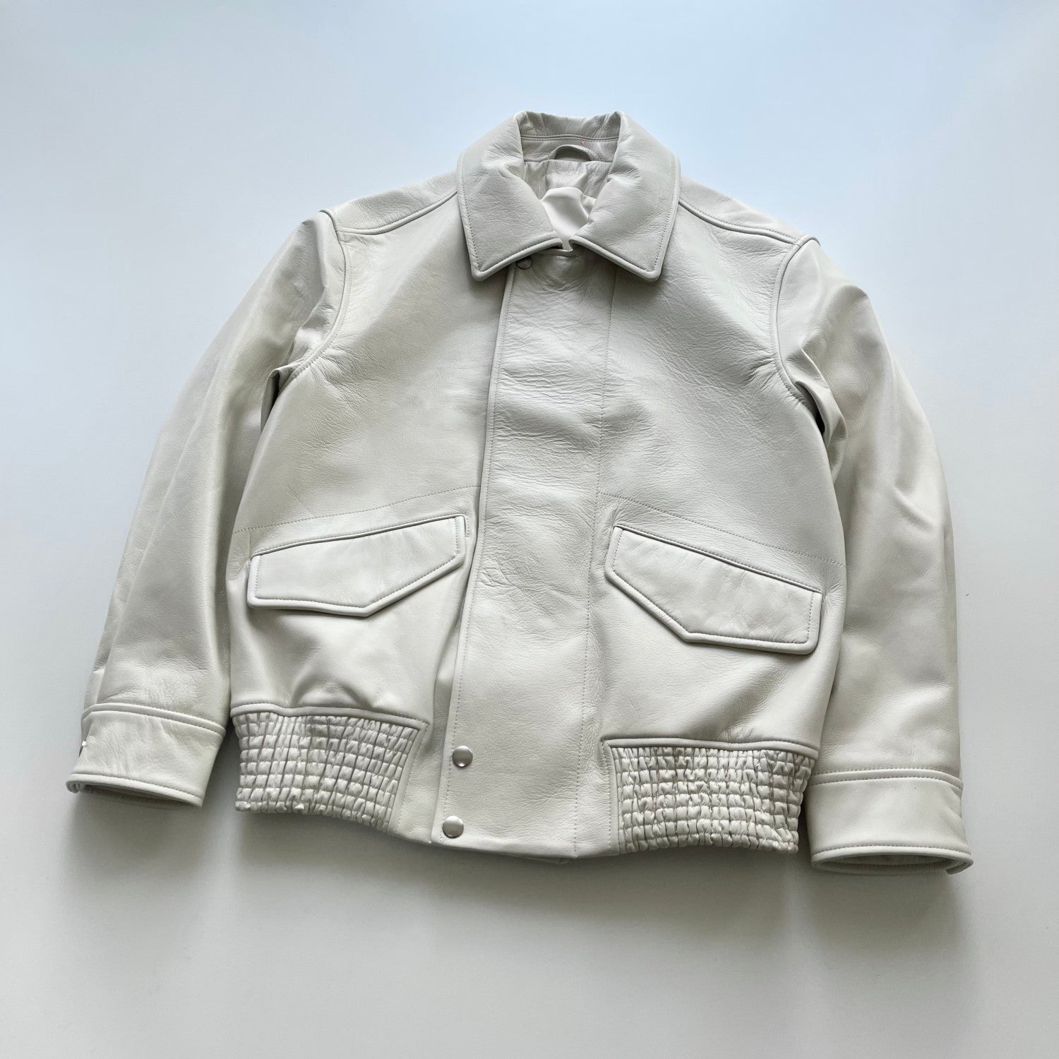 Lemaire Women's Men's Autumn And Winter Cream White Loose Pilot Leather Jacket Solid Color Fashion Trend Casual Lapel Long Sleeve Zipper Jacket Ngvp #2453