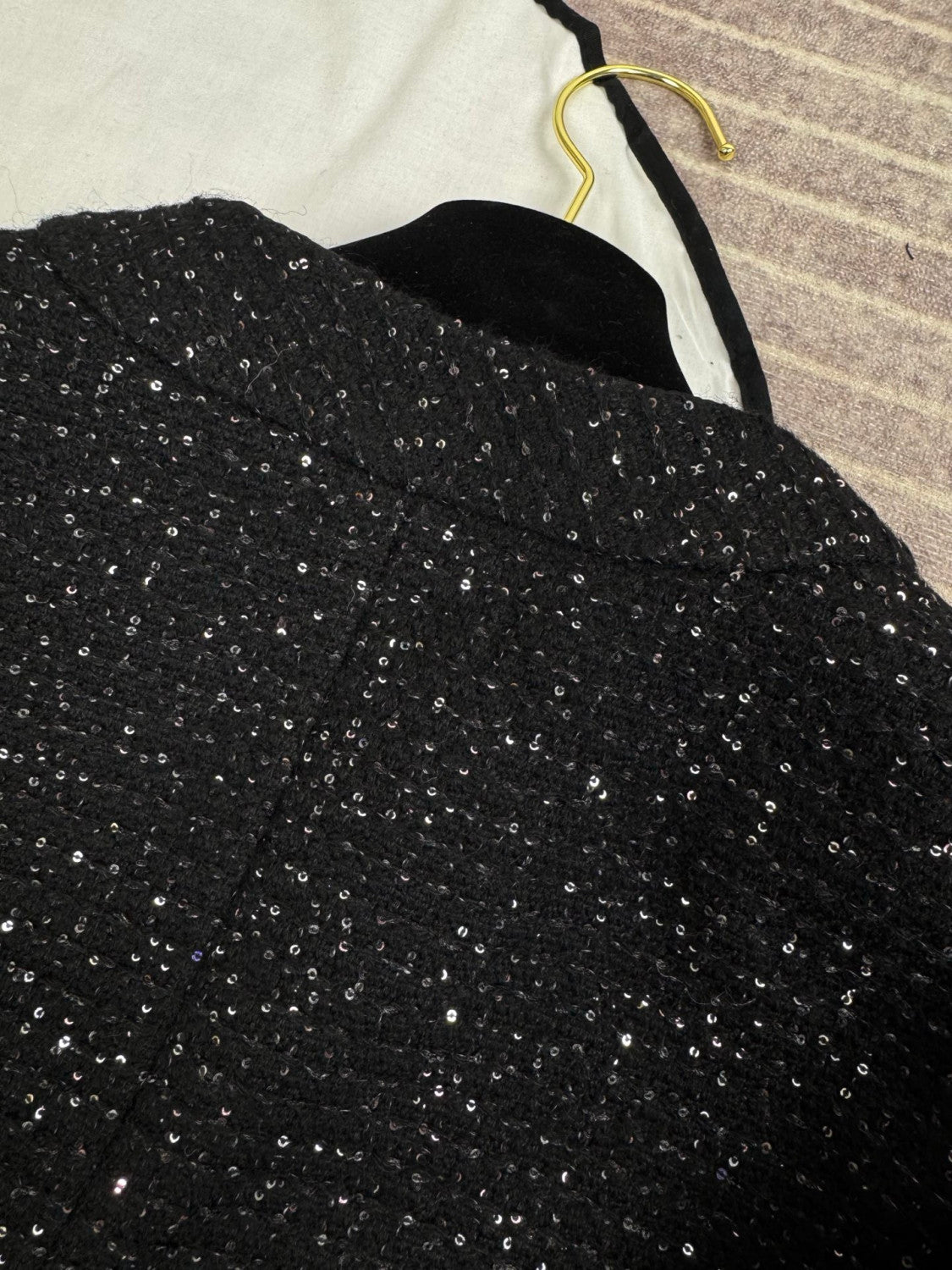 Chanel 25B Black Sequined Tweed Jacket #333126