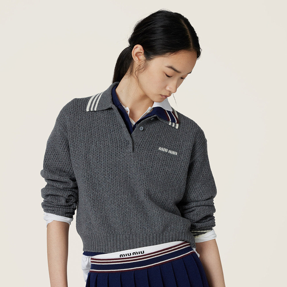 MiuMiu Slate Gray Wool And Cashmere Polo Sweater #330390