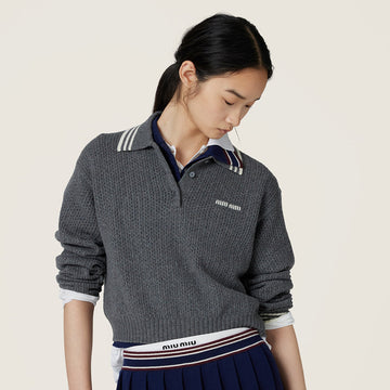 MiuMiu Slate Gray Wool And Cashmere Polo Sweater #330390