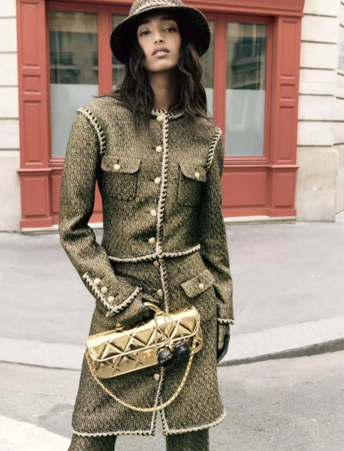 Chanel Jacket Skitr Tweed Gold Black #336118