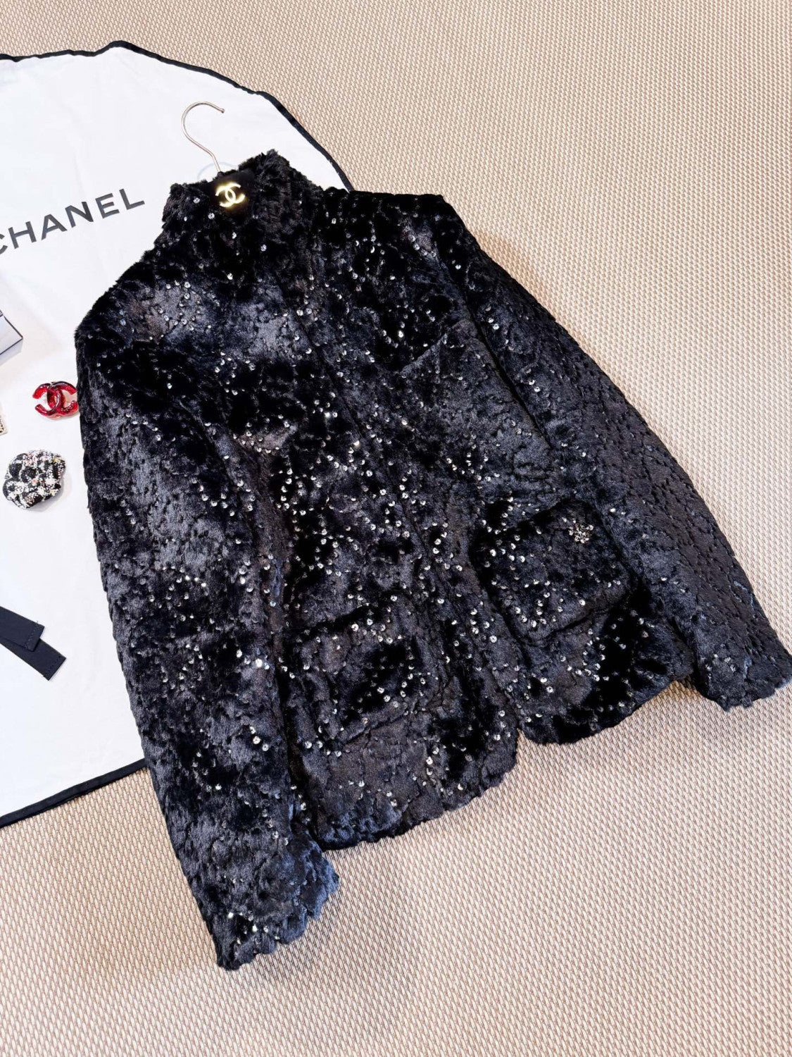 Chanel Jacket Mixed Fibers Sequins Black #334700