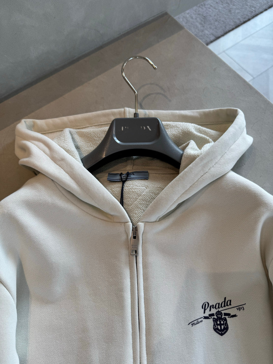 Prada White Hooded Zipper Sweatshirt #377465