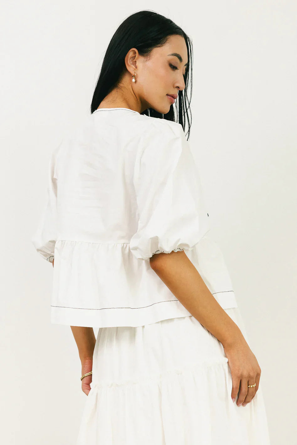 Elvie Peplum Tie Blouse in White
